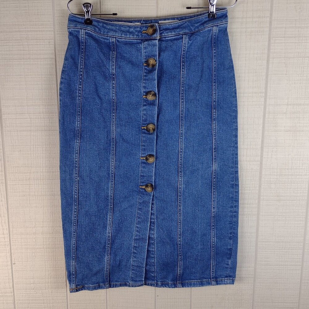 Anthropologie Pilcro Denim Pencil Skirt Button Front Stretch Straight